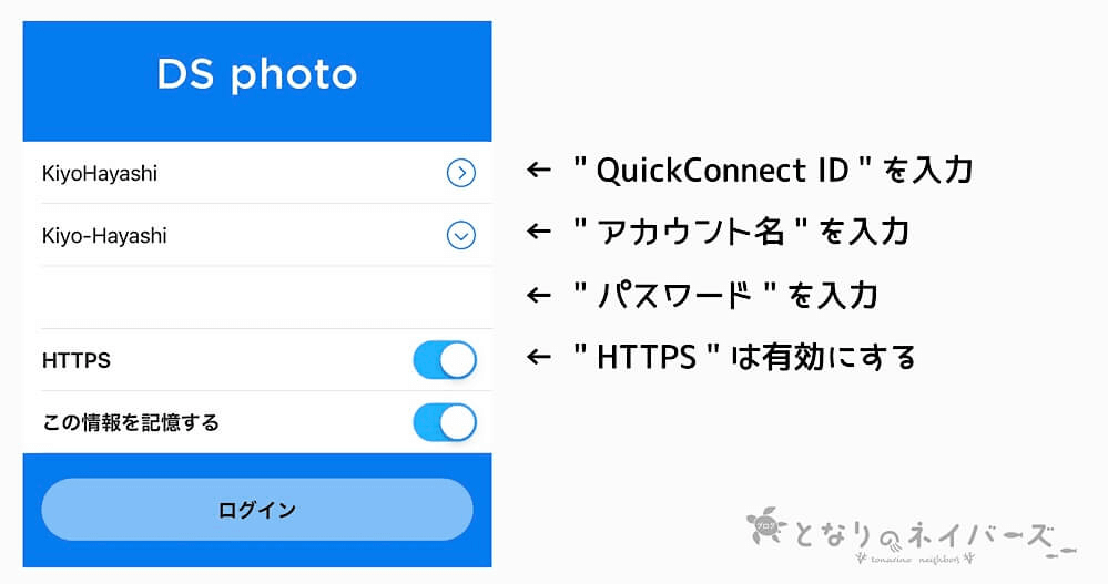 DS photoにQuickconnectを使ってログインする